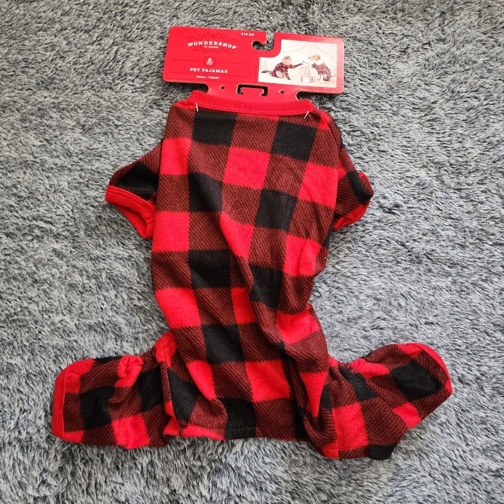 S Target Wondershop pet dog cat pajamas red & black plaid S up to 20lbs